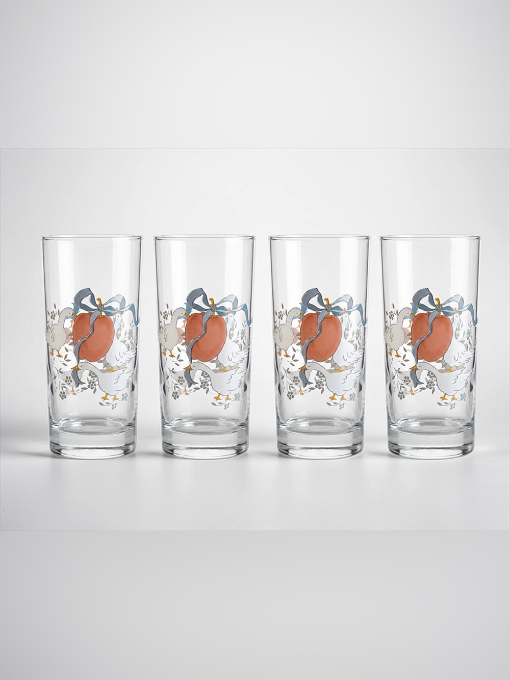 International Marmalade Country Goose 12oz Glass Tumblers Cottagecore (4) VTG